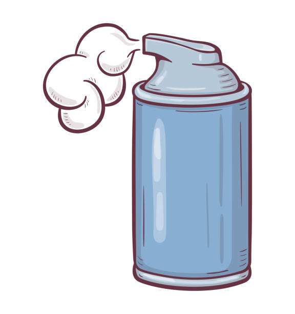 Hand drawn cartoon illustration of shaving foam spray can. On white background